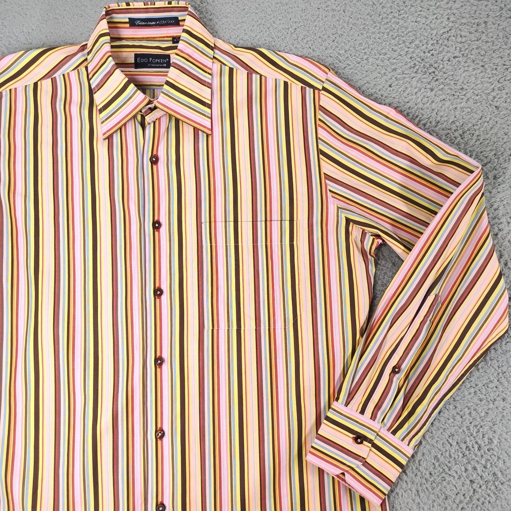 Edo Popken Shirt Mens 16.5 / 42 Colorful Striped Limited Edition Dress Swiss